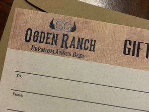 Ogden Ranch Gift Card - Hard Copy for Pick up